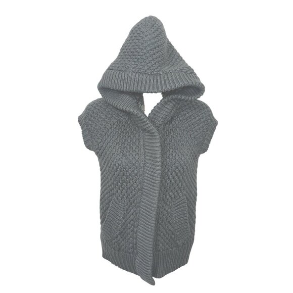 ZARA  Women's Size Small Gray Short Sleeve Cardigan Hooded Sweater Snap Buttons - Picture 1 of 15